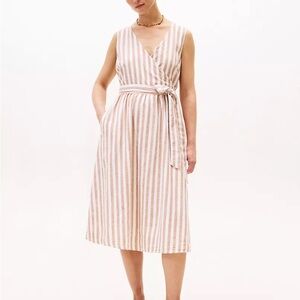 Tommy Hilfiger Khaki and White Striped Midi Dress, extra extra small, XXS